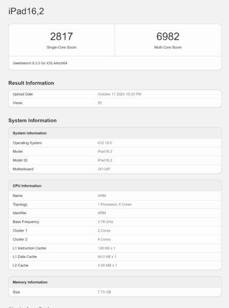 Geekbench v6 iPad mini 7