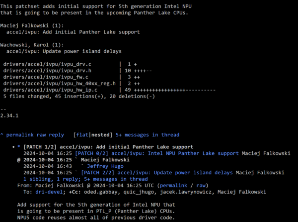 Intel PantherLake NPU5 CoreUltra300 CPUs Patch